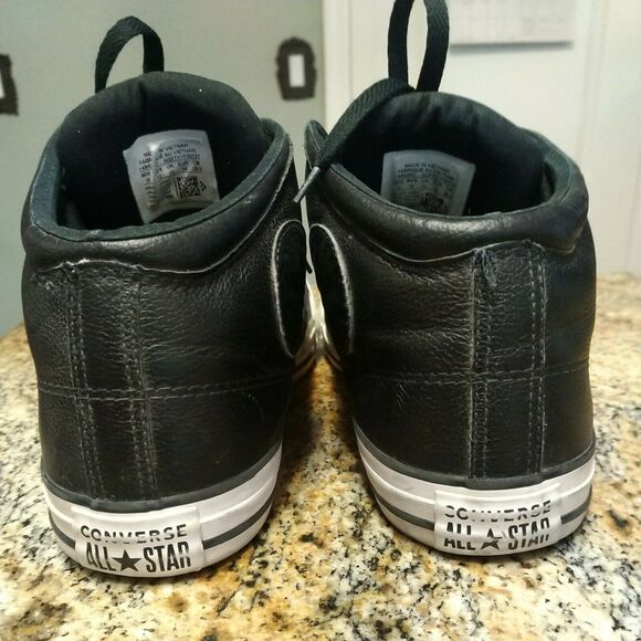Rare Black Chuck Taylor All Star Converse Leather Mid Top Sneakers Mens 10 D - Picture 9 of 12